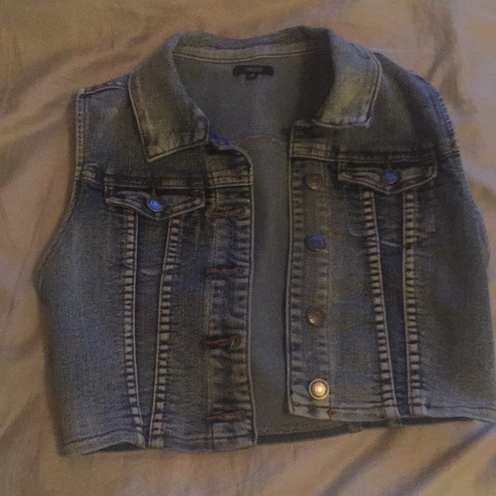 cropped denim sleeveless vest